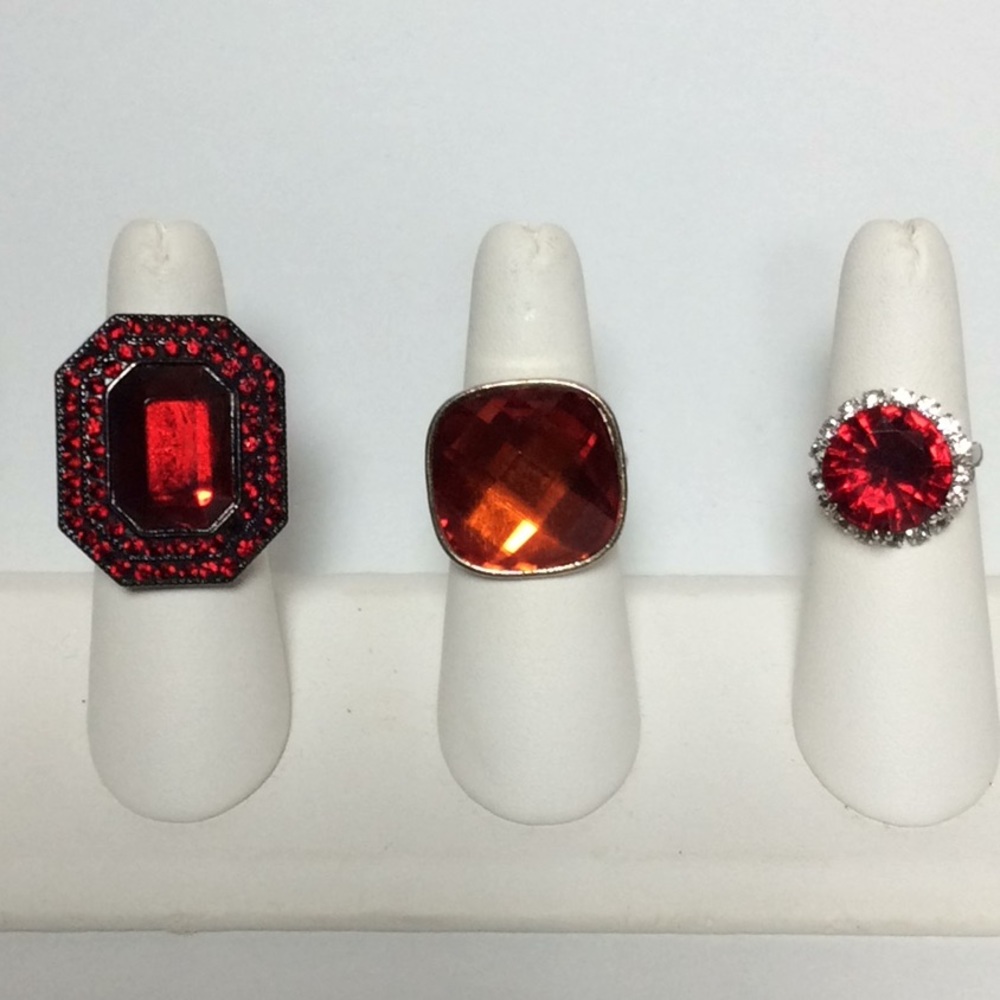 Red & Orange Stone Ring Trio